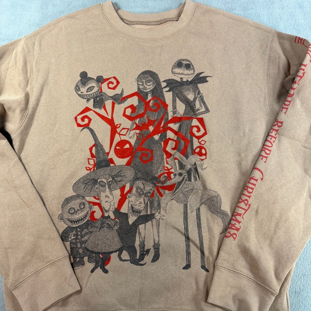 Disney‎ Nightmare Before Christmas Sweatshirt Tan Graphic Crewneck Mens Medium